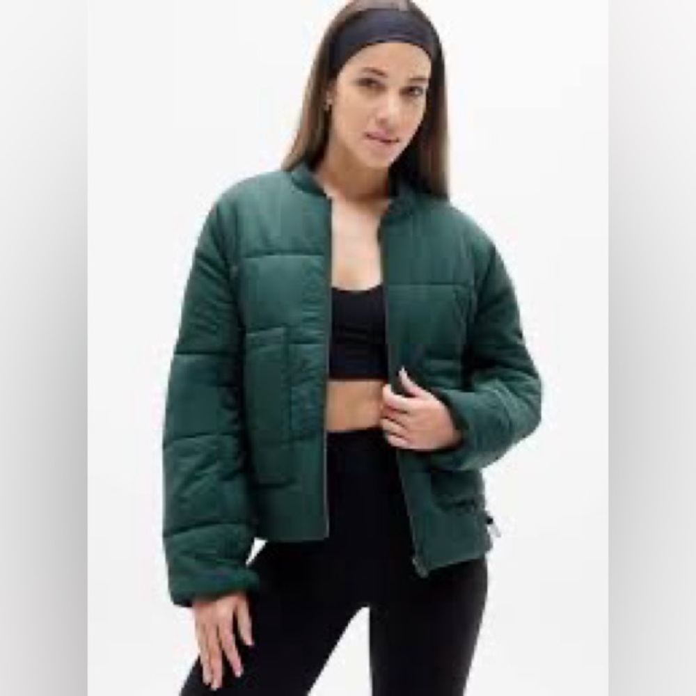 NWT Athleta Evergreen Puffer Bomber Jacket Winter Coat Women’s Medium Green